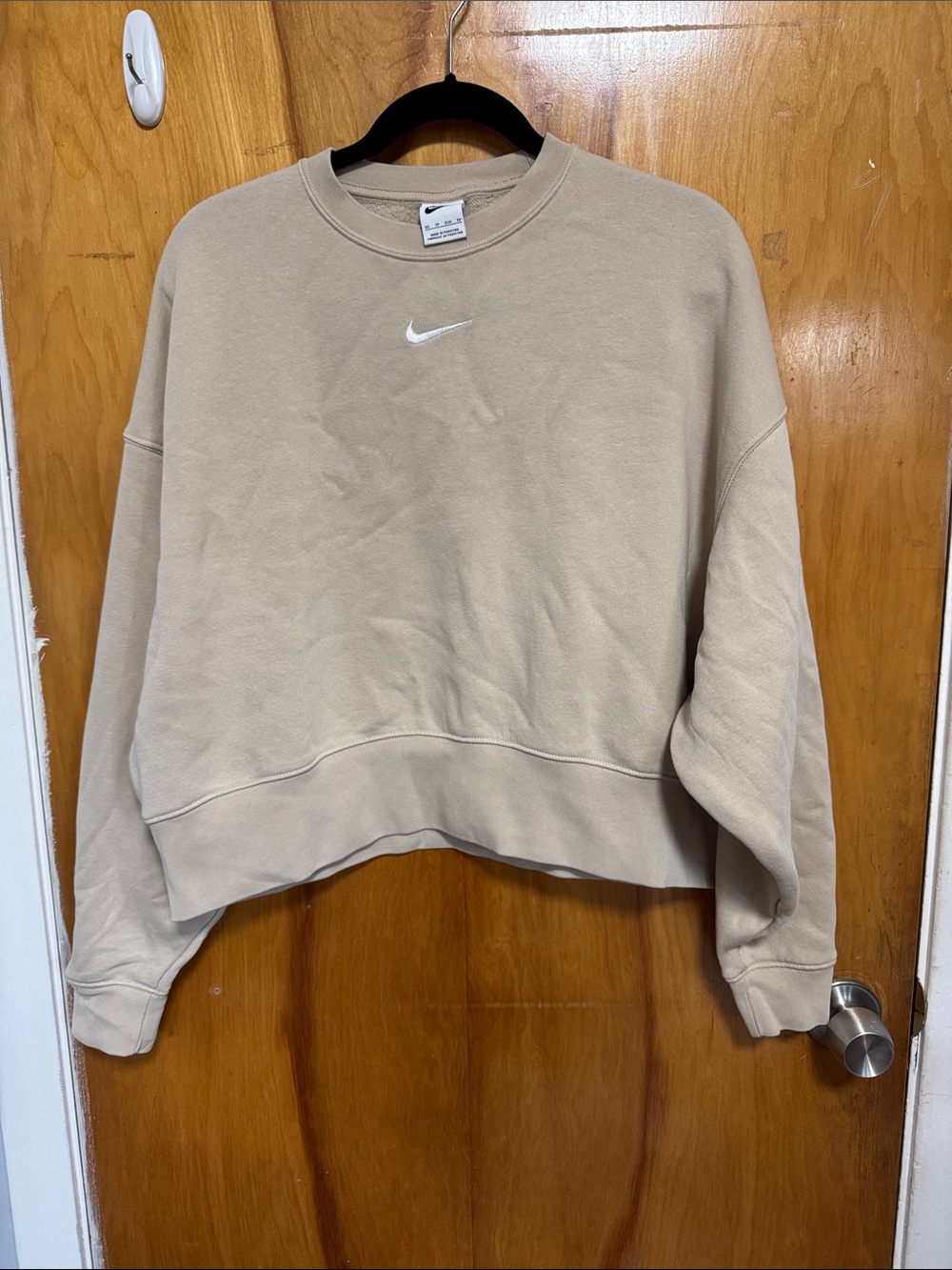 Nike Tan Cropped Crewneck Sweatshirt with White Swoosh